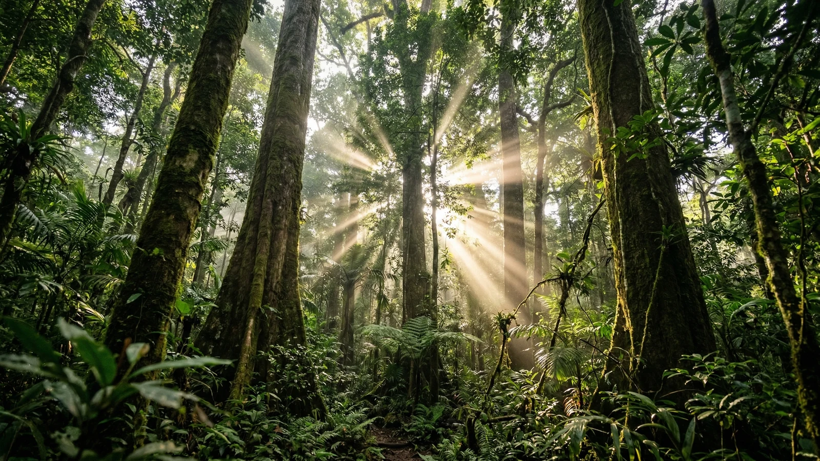 Pristine primary rainforest canopy from above showing dense vegetation